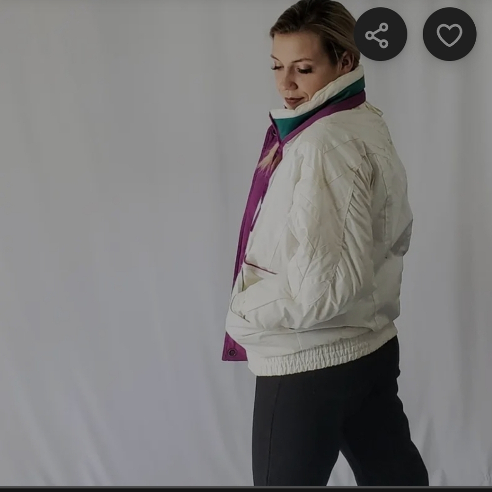 Vintage Izzi Ski Puffer Jacket Coat Womens M White Purple Teal 80s 90s Rare - Picture 7 of 13